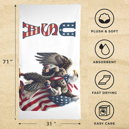USA/American Flag Inspired Eagle with Cape "USA" Beach Towel 31"x71" (Made in USA)