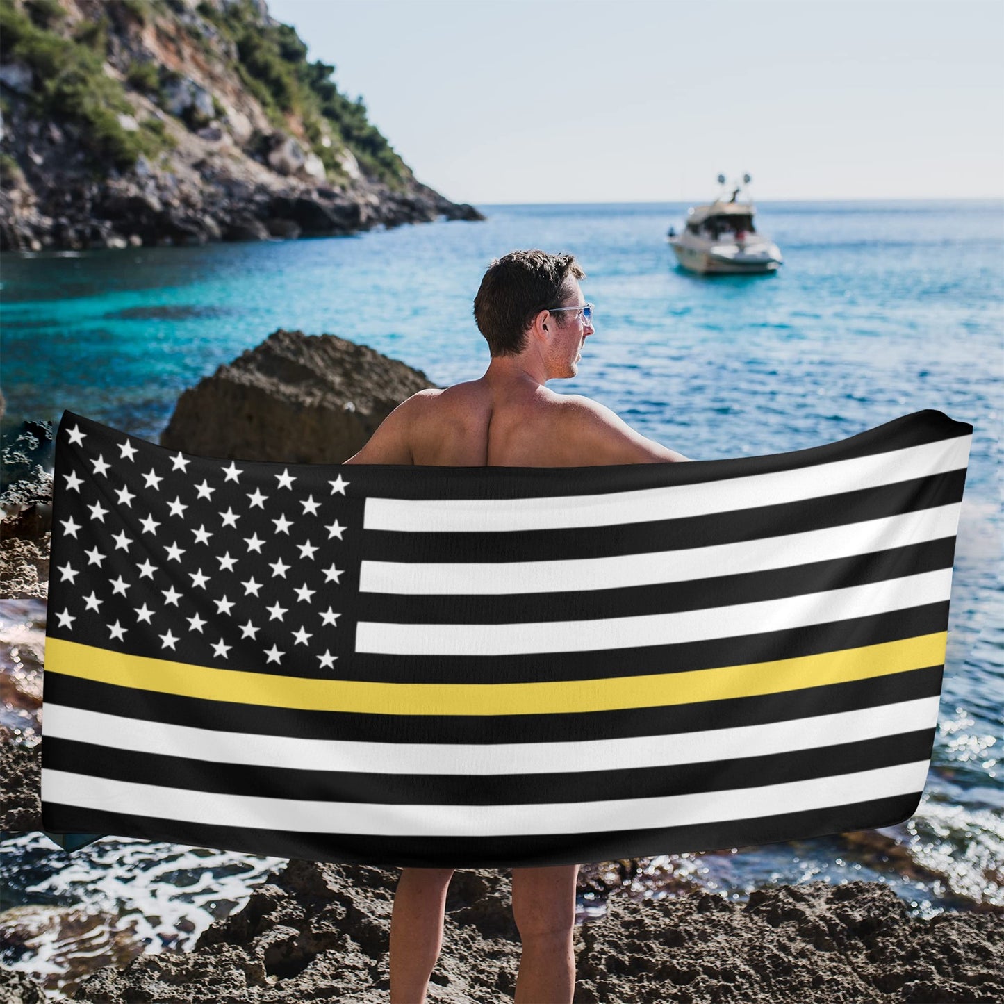 Thin Gold Line Flag Beach Towel 31"x71" (Made in USA)
