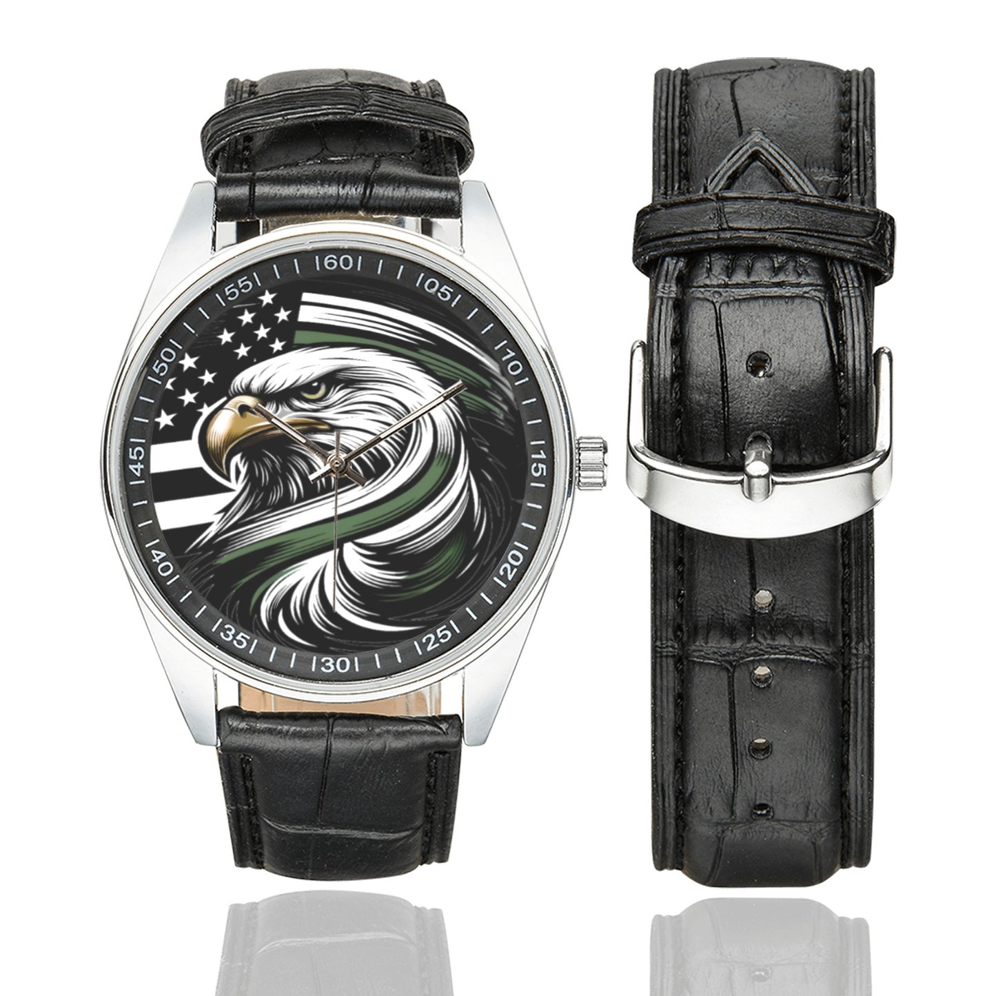 Thin Green Line Eagle Men's Casual Leather Strap Watch