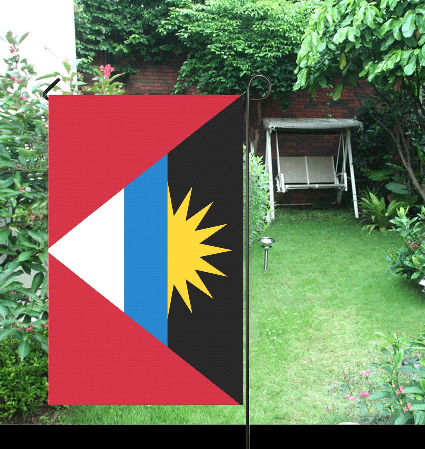 Flag of Antigua and Barbuda in garden, Luv My Flag.
