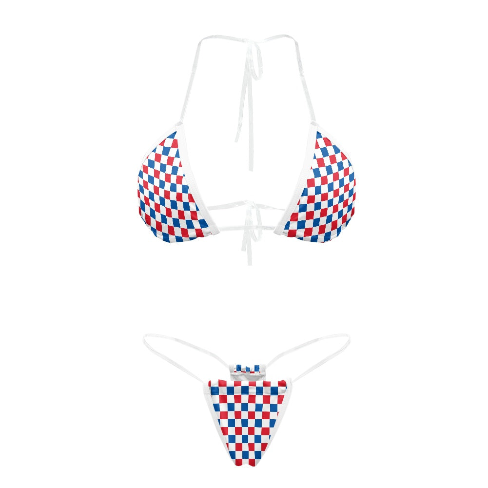 USA/American Flag Inspired Checkered Pattern Transparent string bikini