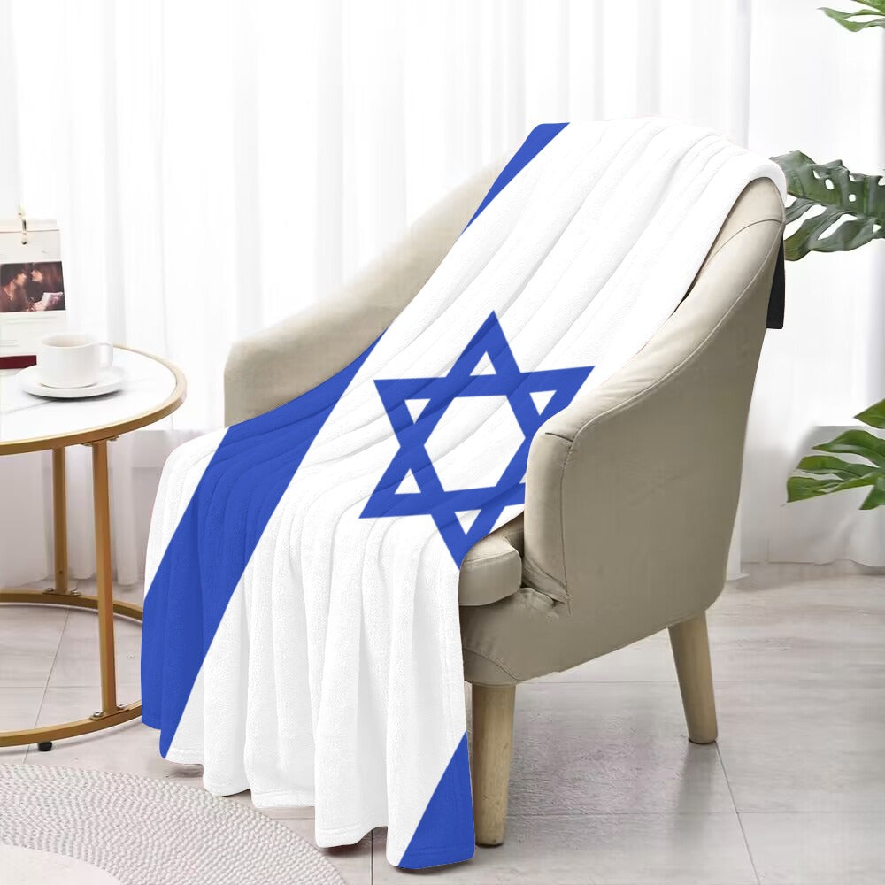 Luv My Flag blanket featuring Israel's flag on chair.