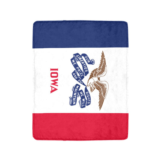 Luv My Flag Iowa blanket with eagle, stripes, motto.