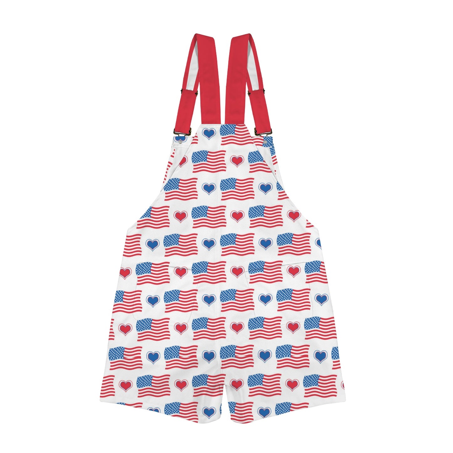 USA/American Flag Inspired Flag and Hearts Pattern Unisex Suspender Overalls