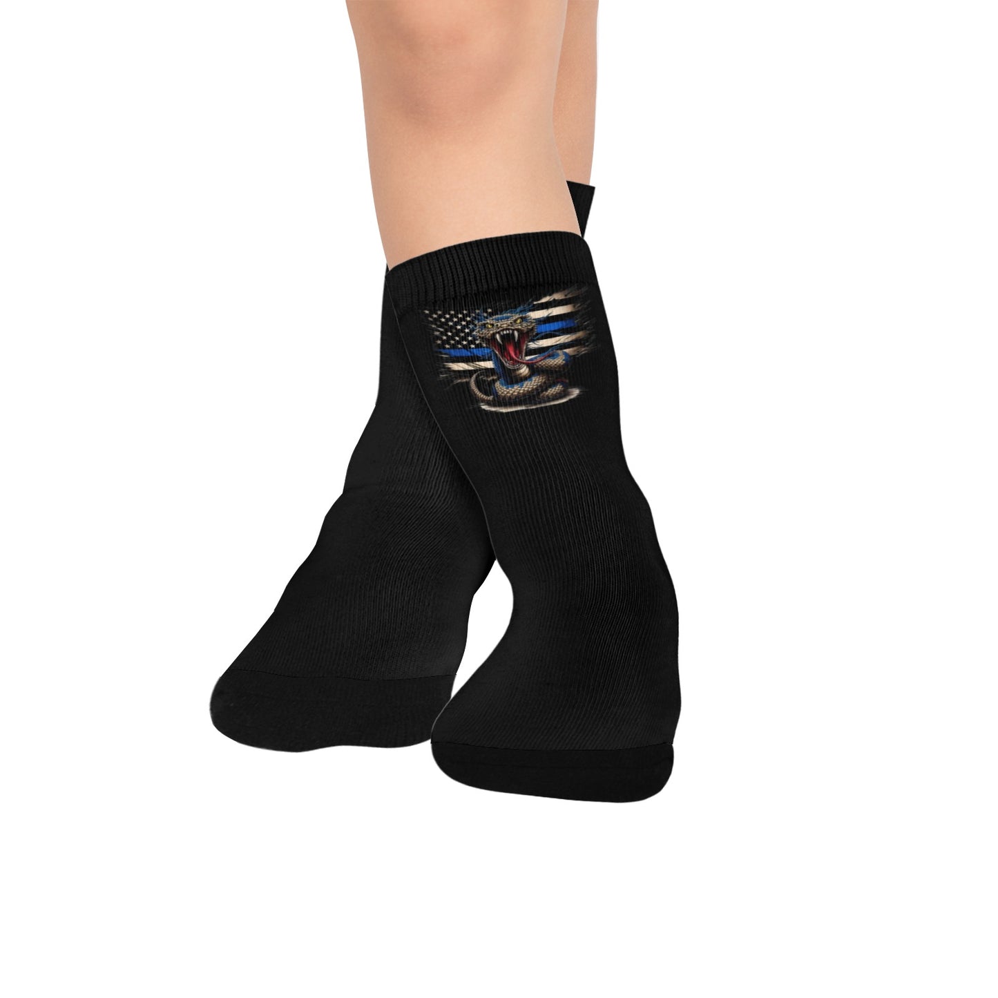 Thin Blue Line Flag Inspired Snake Kid's Custom Socks (Made in the USA)