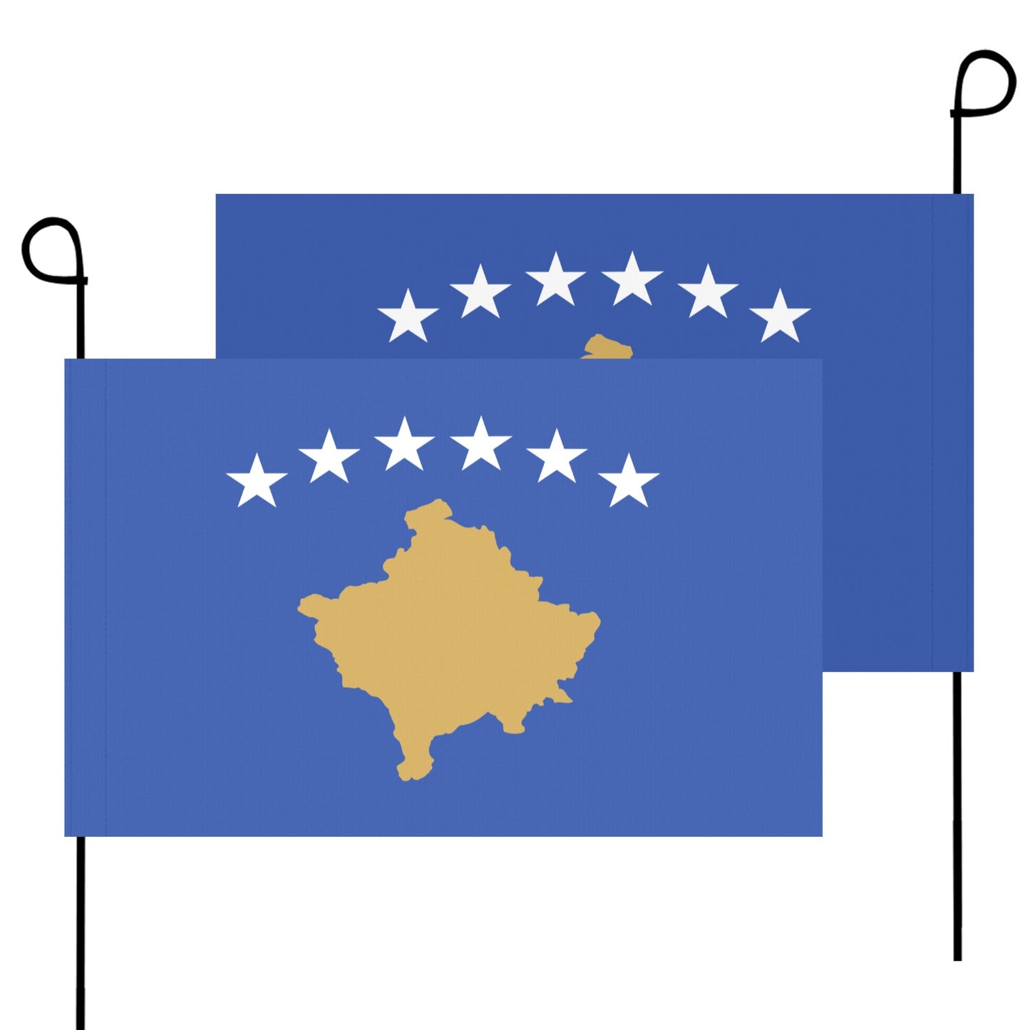 Two Kosovo flags from Luv My Flag, proudly displayed.