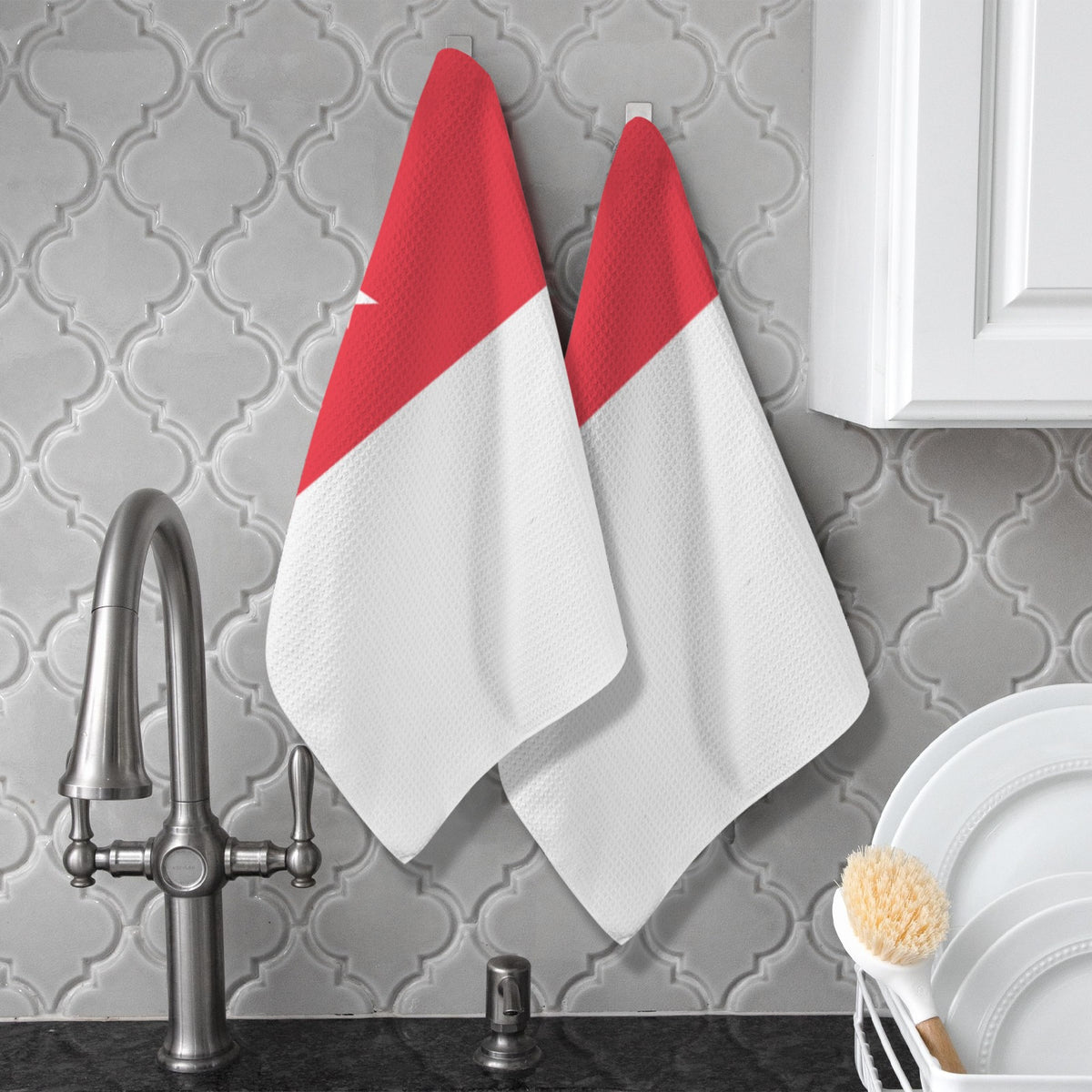 Singapore Flag Inspired Kitchen Towel 40X60cm (Pack of 2) | Printed In the USA