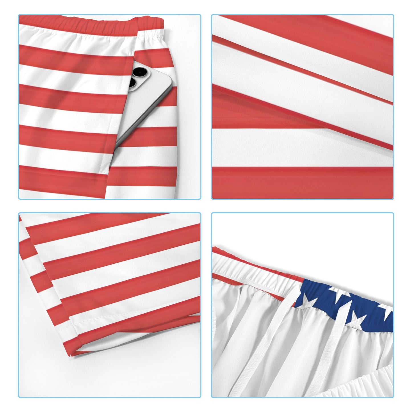 USA/American Flag Inspired Men’s Draw String Pocket Beach Shorts Printed in the USA style-2
