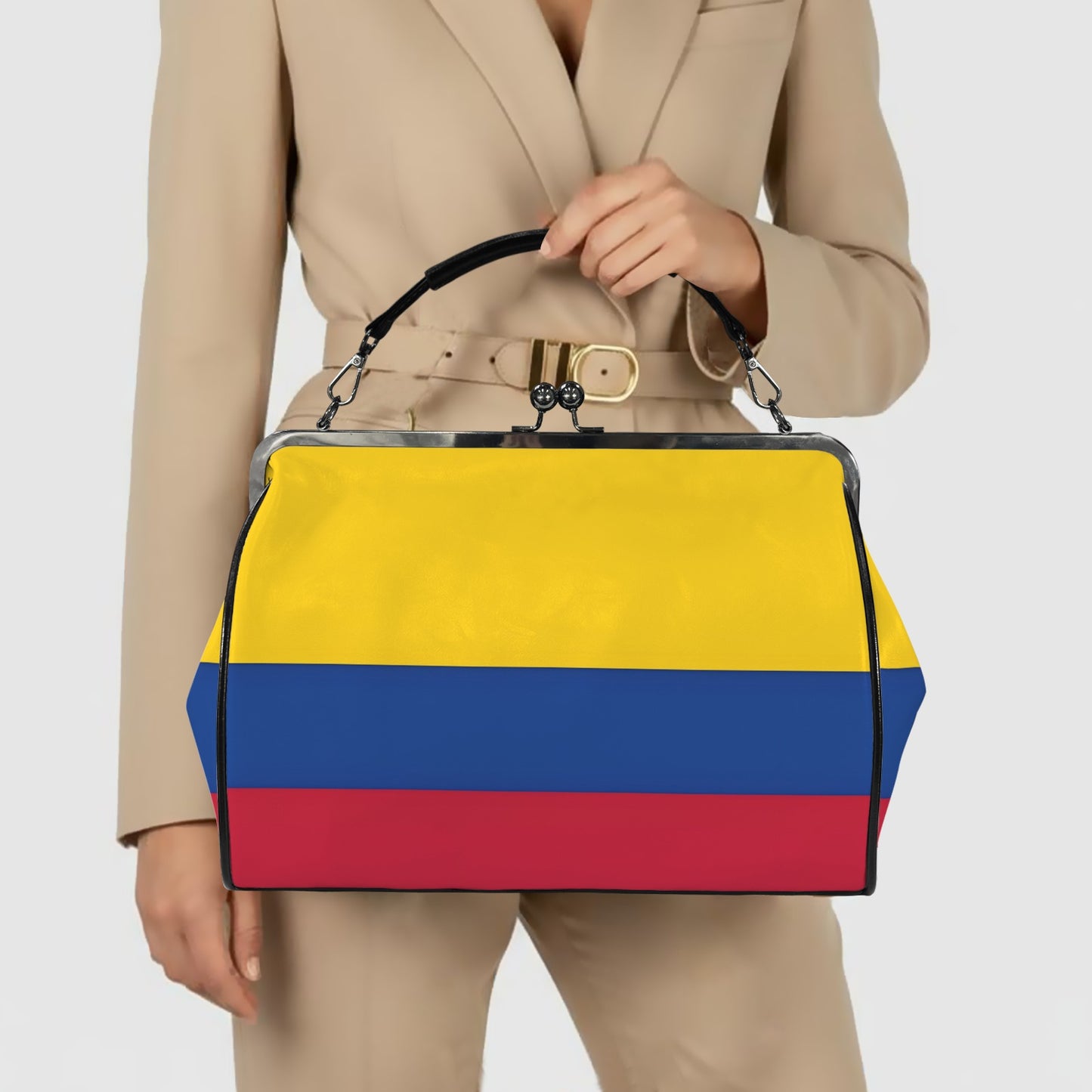 Colombia Flag Inspired Kisslock Crossbody Shoulder Bag-Large