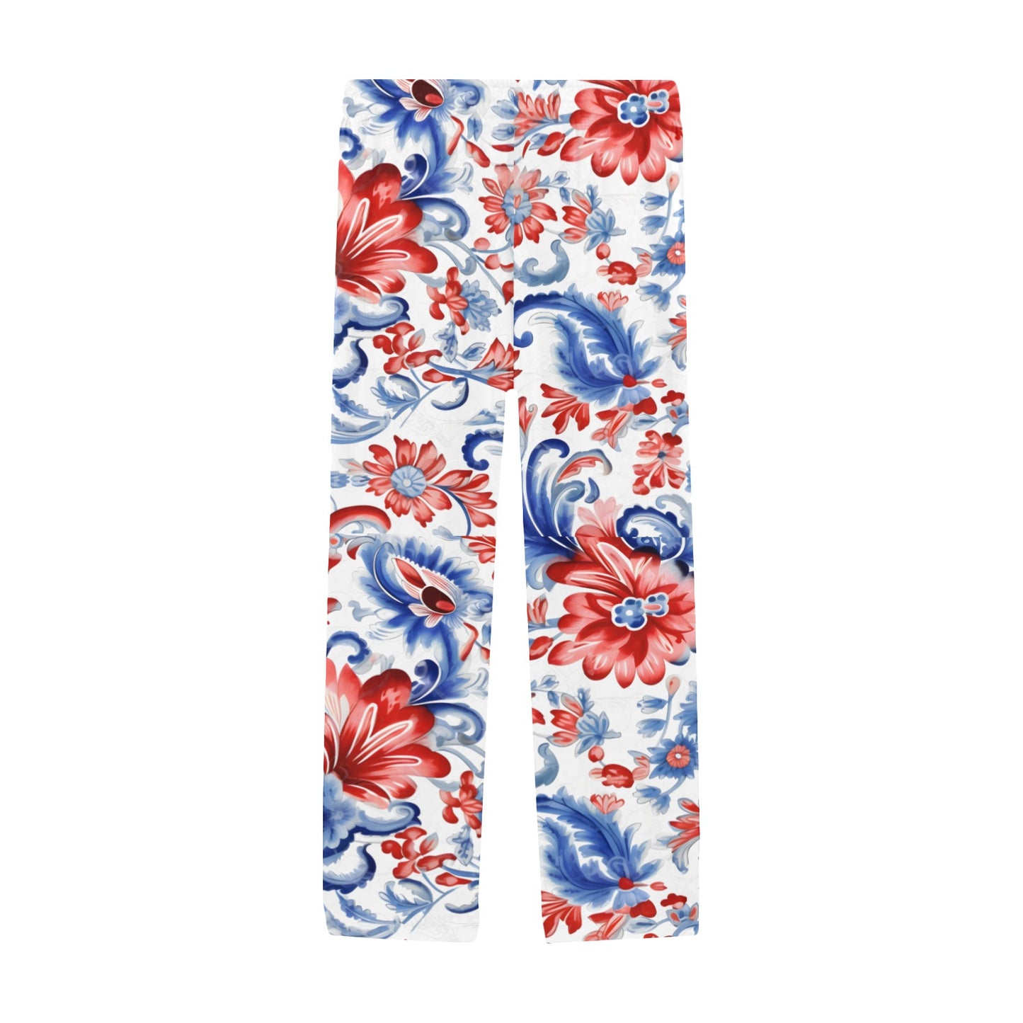 USA/American Flag Inspired Red White & Blue Floral Paisley Pattern Men’s Pajama Trousers with Pockets (Made in the USA)