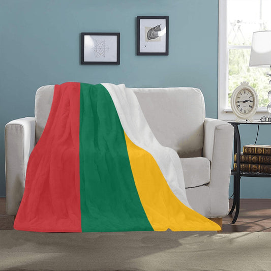 Cozy blanket on sofa with colorful stripes, Luv My Flag.