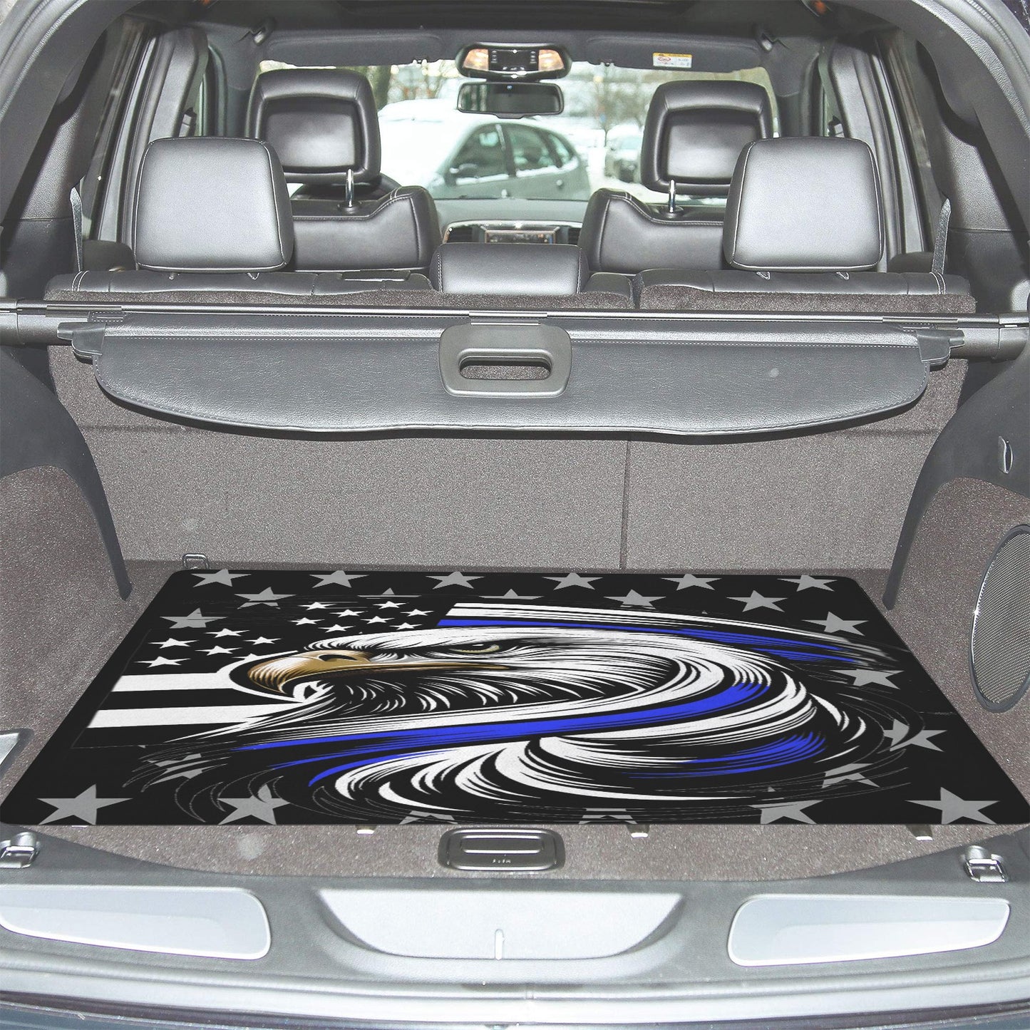 Thin Blue Line Flag Inspired Eagle Car Trunk Mat 100 × 75 cm / 39.4 × 30 in Printed in the USA