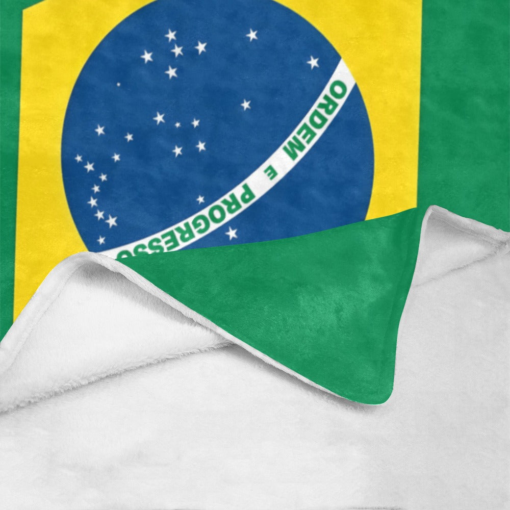 Fleece blanket featuring Brazilian flag design by Luv My Flag.