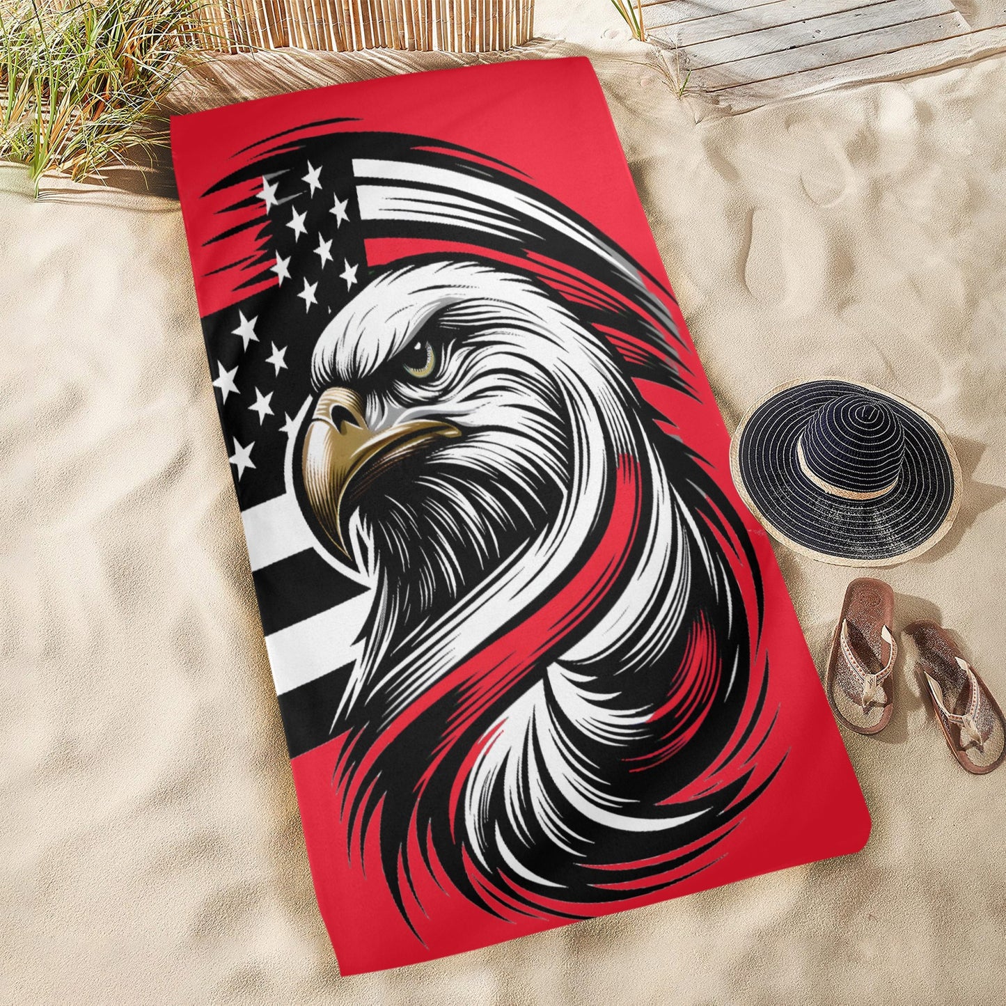 Thin Red Line Flag Inspired Eagle Beach Towel 31"x71" (Made in USA)