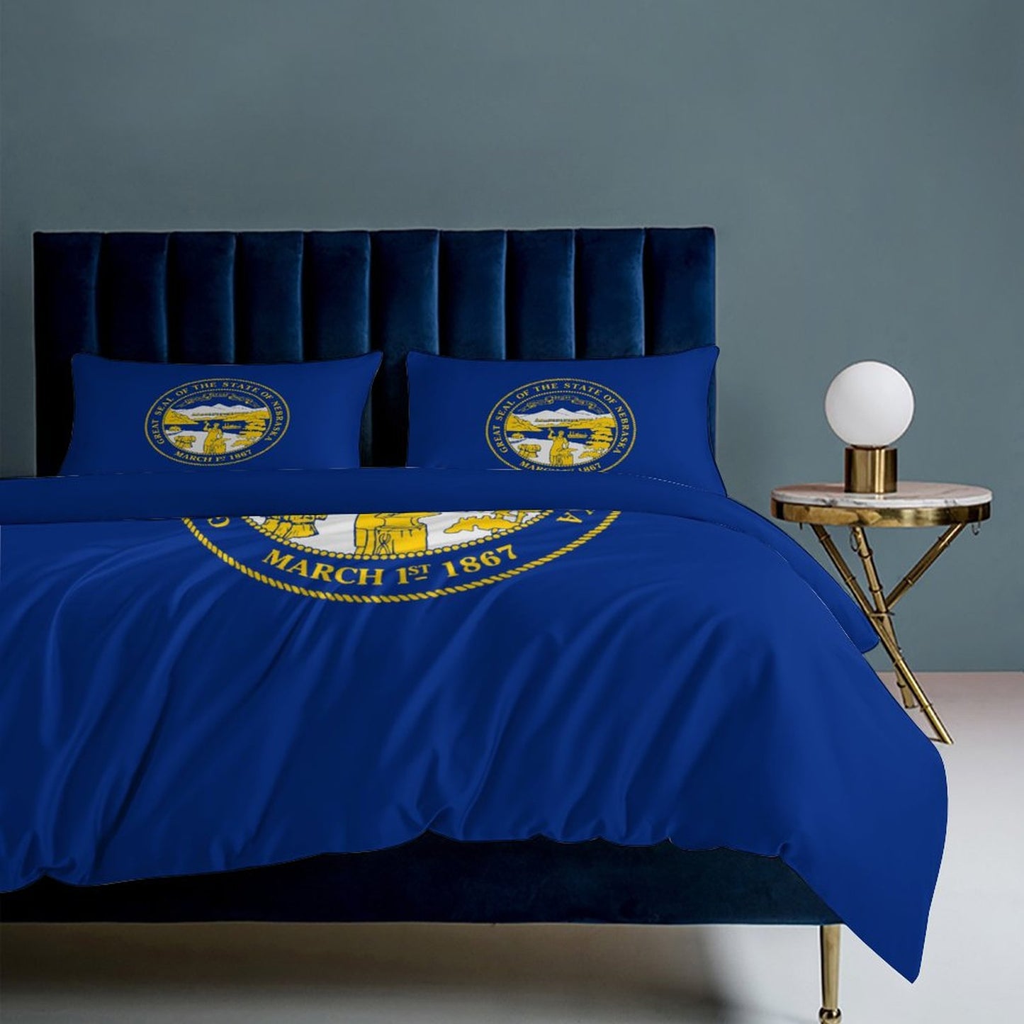 Nebraska Flag Inspired 3-Piece Bedding Set (1 Duvet Cover + 2 Pillow Shams) – 102"×90"