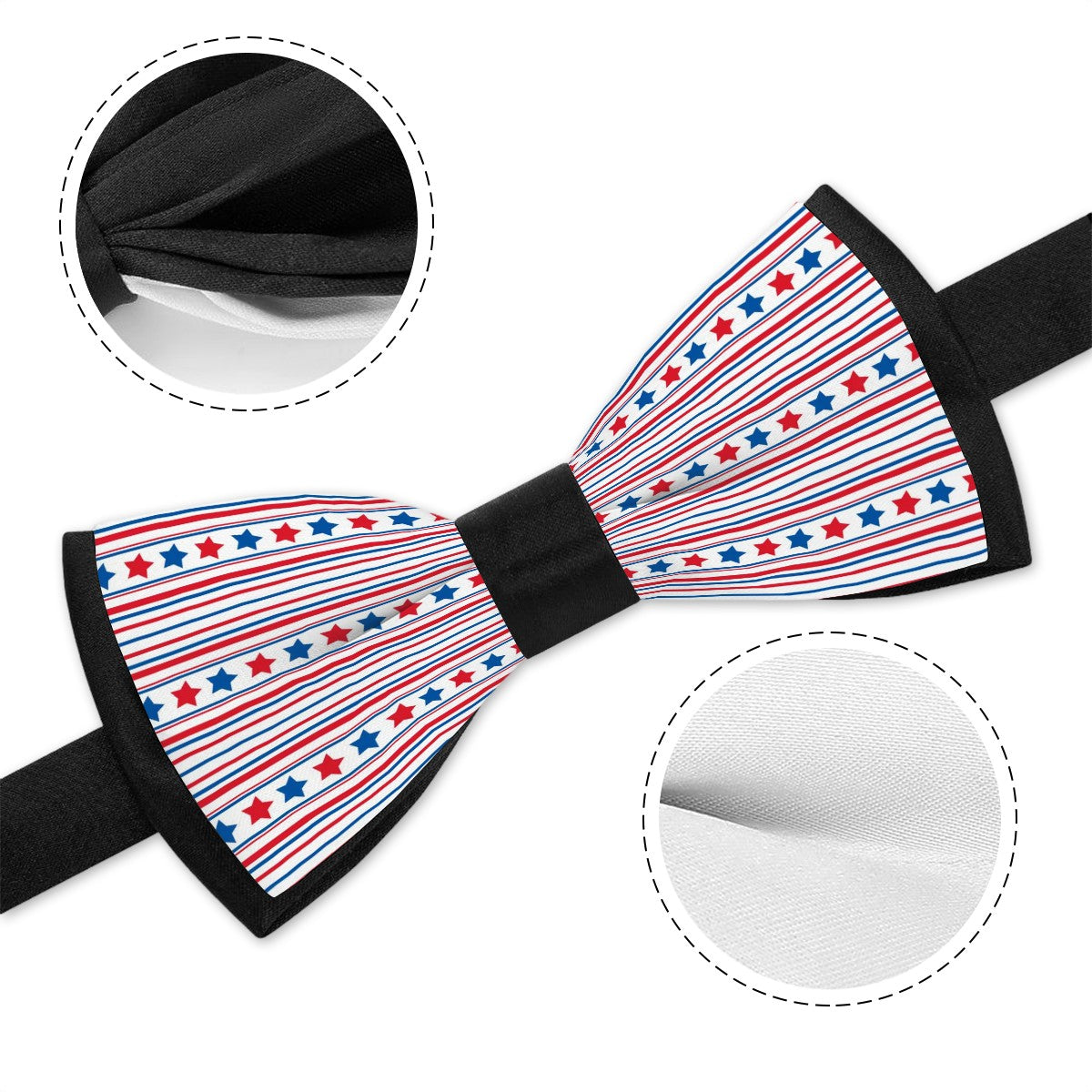 American Starstruck Bow Tie – Red White Blue Stripes with Red and Blue Stars - Luv My Flag