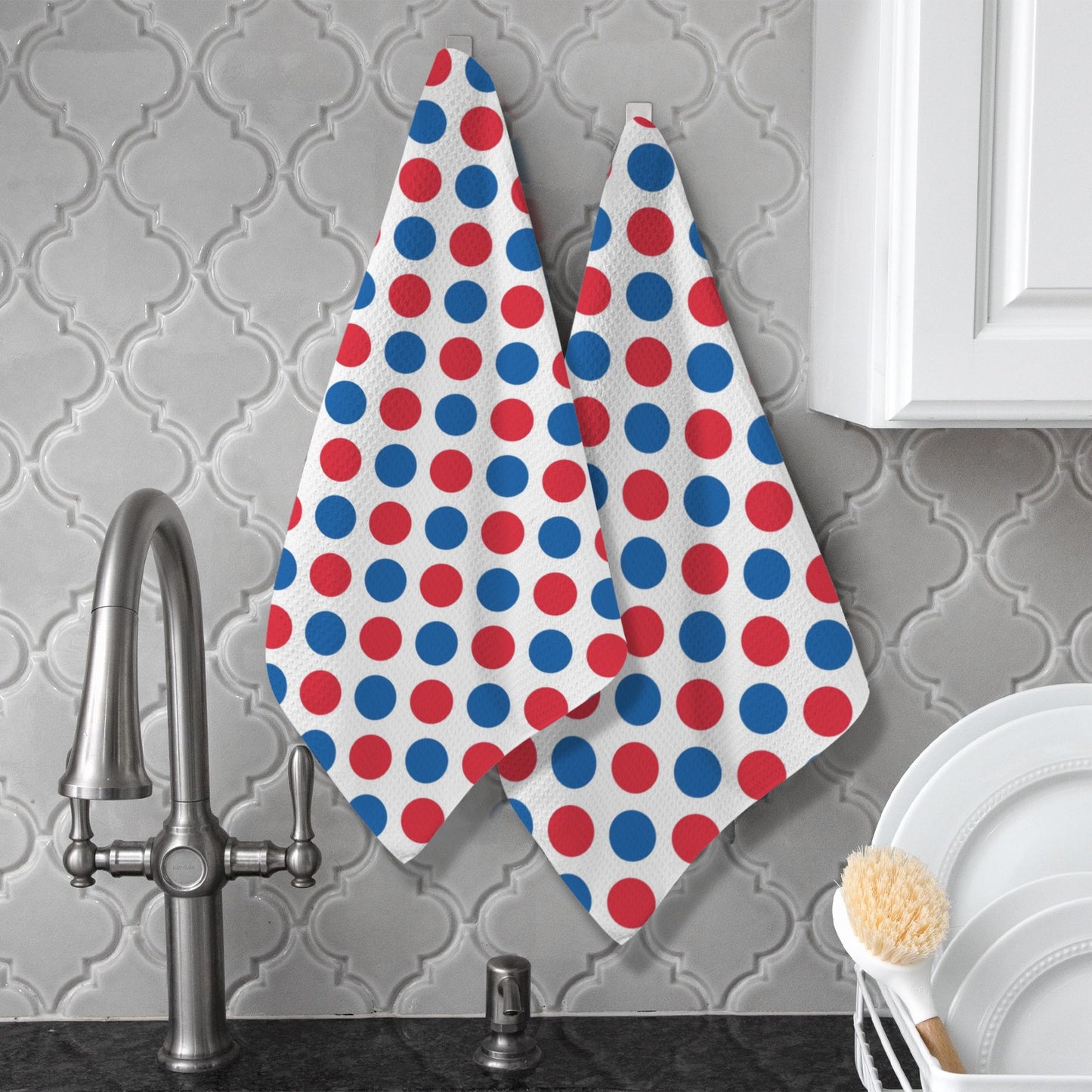 USA/American Flag Inspired Polka Dot Pattern Kitchen Towel 40X60cm (Pack of 2) (Made in the USA)