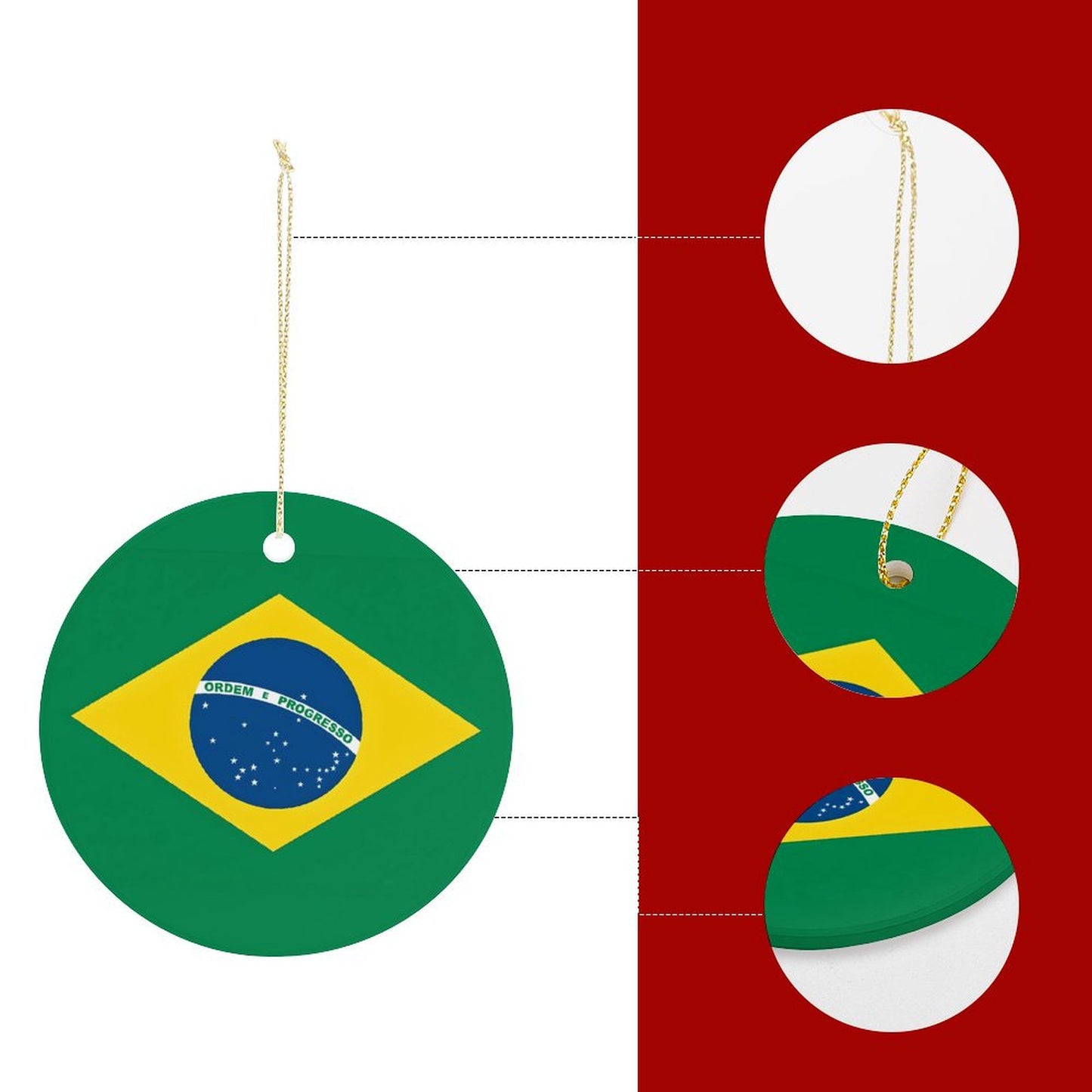 Brazil Flag Inspired Circle Ceramic Ornament Made in USA Circle Ceramic Ornament (Made in USA)