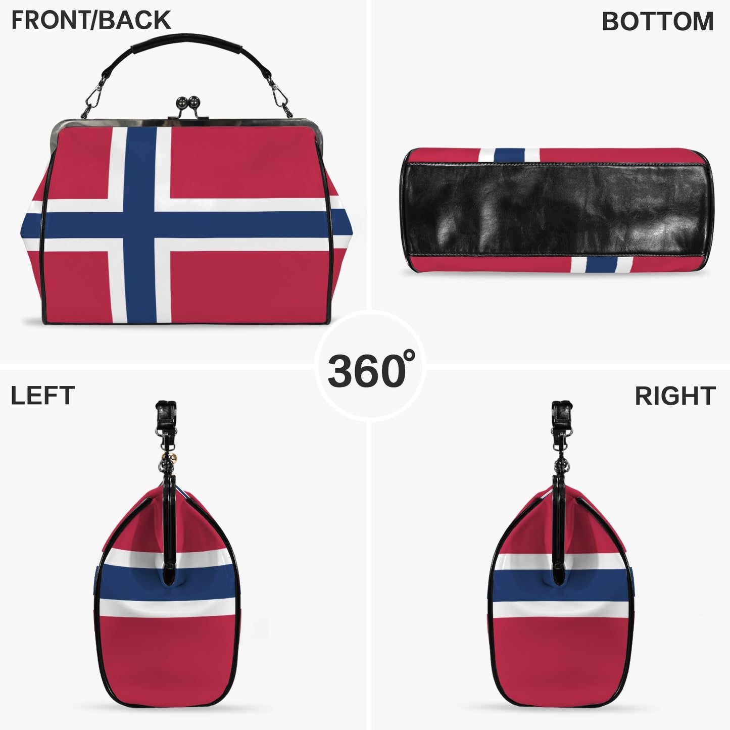 Norway Flag Inspired Kisslock Crossbody Shoulder Bag-Large