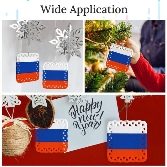Russia Flag Inspired Square Ceramic Ornament Made in the USA