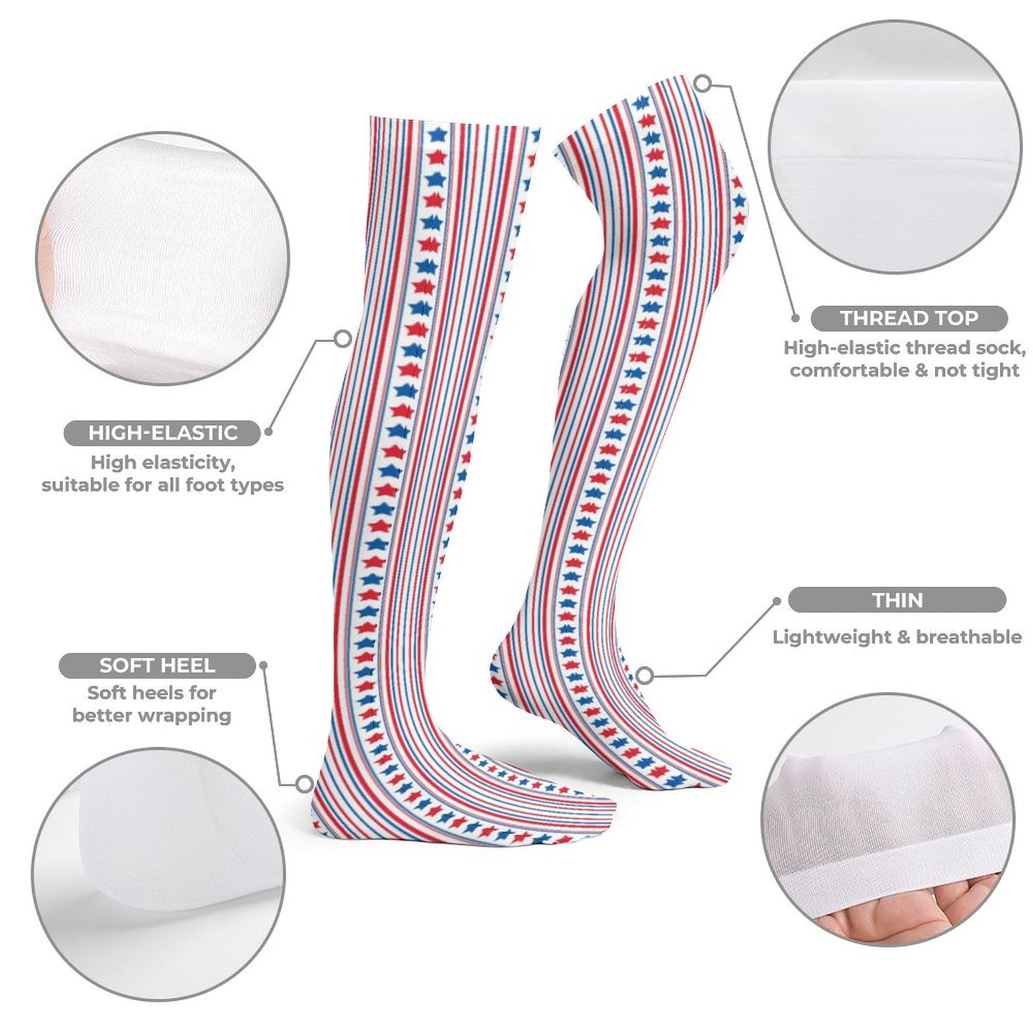 USA/American Flag Inspired Stars and Stripes Design Trendy Stockings(Long)