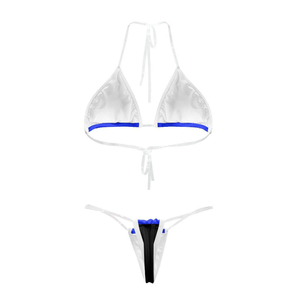 Thin Blue Line Flag Inspired Transparent String Thong Bikini (style-3)