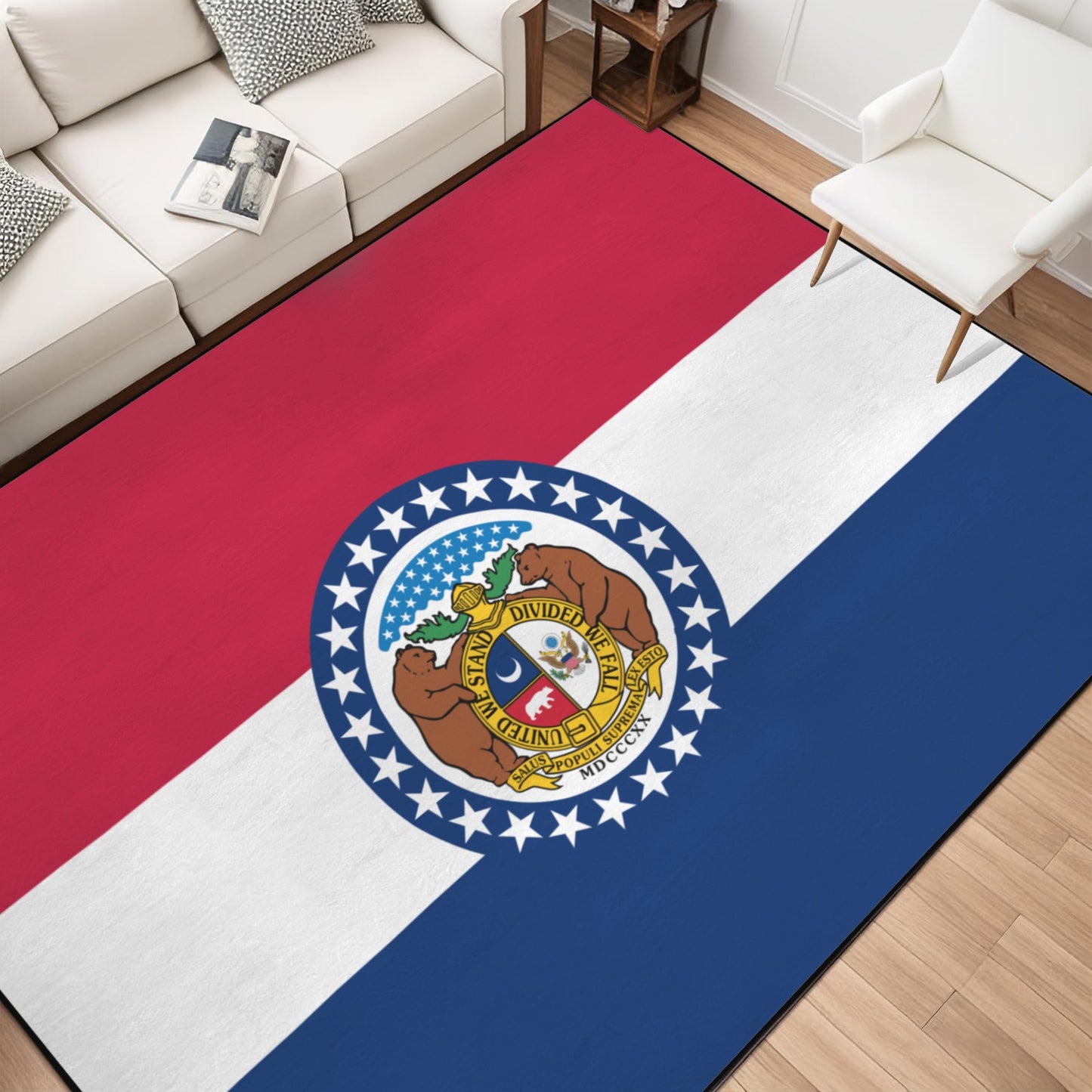 Missouri Flag Inspired 84x60 Inch Area Rug with Black Binding (Made in the USA)