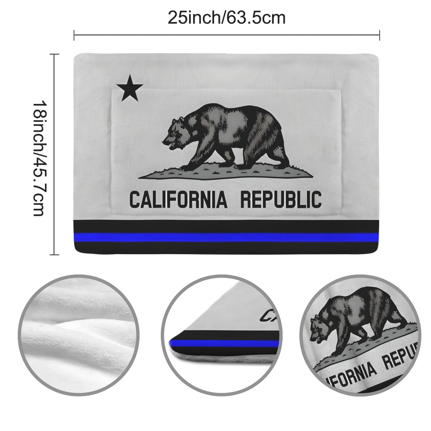 California Thin Blue Line Flag Subdued Pet Mat 25x18inch (Made in the USA)