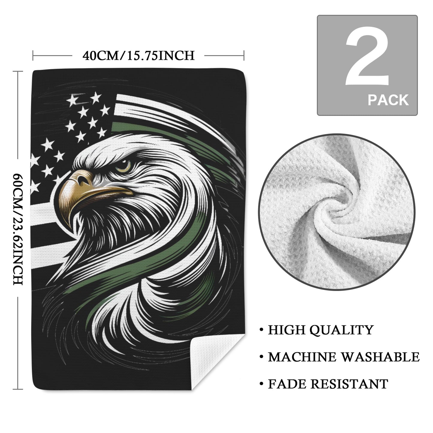 Thin Green Line Flag Inspired Eagle Kitchen Towel 40X60cm (Pack of 2) (Made in the USA)