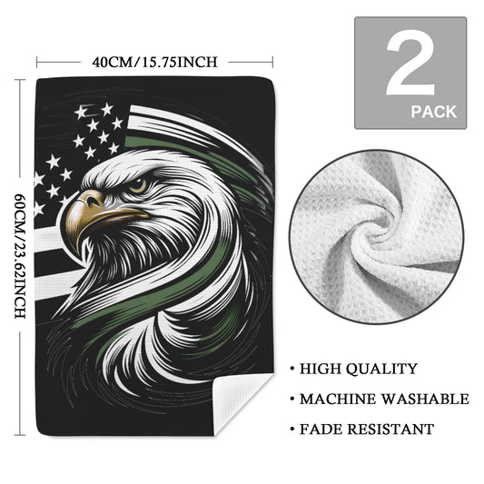 Thin Green Line Flag Inspired Eagle Kitchen Towel 40X60cm (Pack of 2) (Made in the USA)
