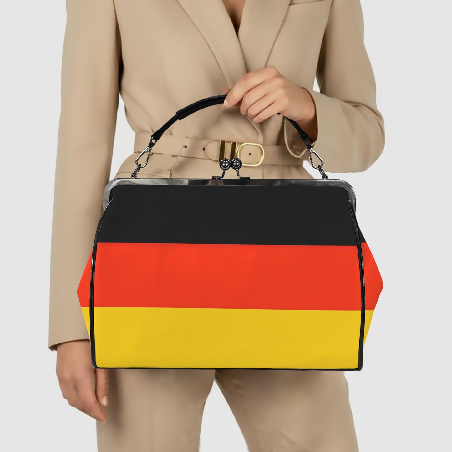 Germany Flag Inspired Kisslock Crossbody Shoulder Bag-Large