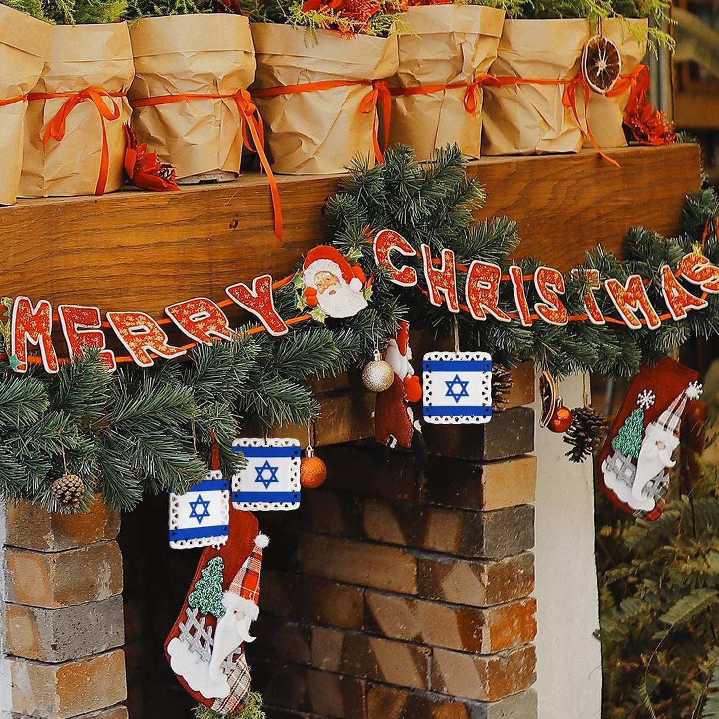 Israel Flag Inspired Square Ceramic Ornament Made in the USA