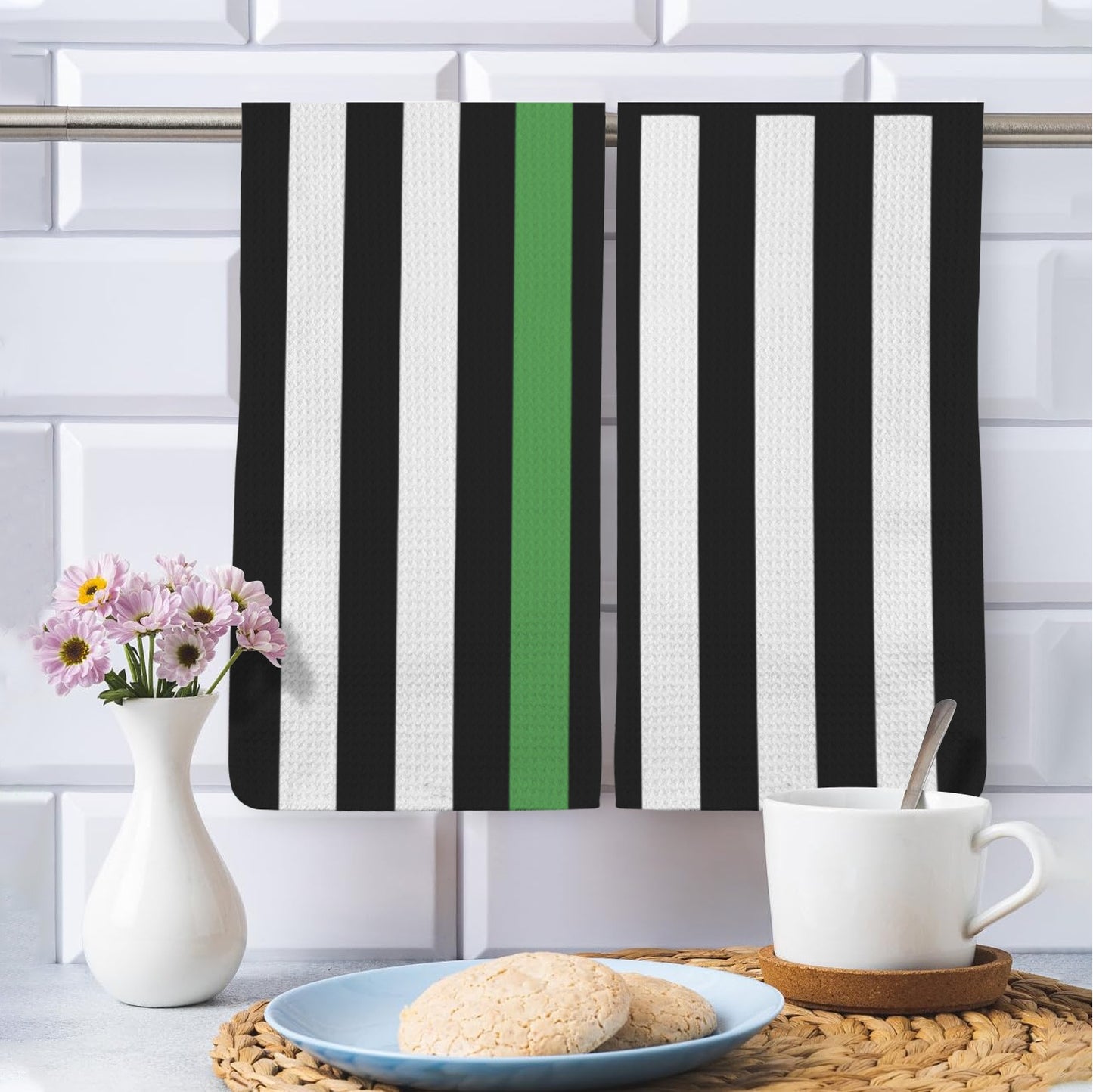 Thin Green Line Flag Inspired Kitchen Towel 40X60cm (Pack of 2) (Made in the USA)