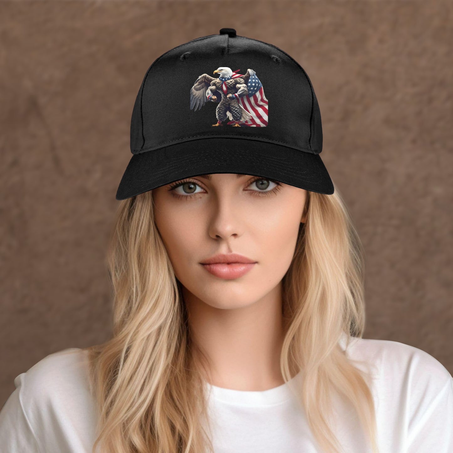 Bald Eagle American Flag Cape Baseball Cap (Made in USA)