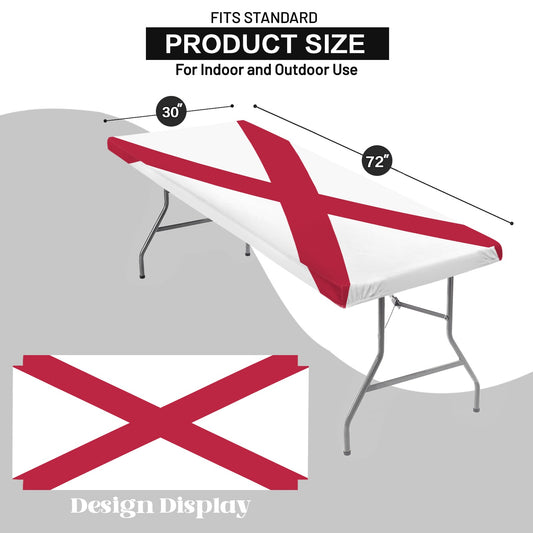 Alabama Flag Inspired Custom Elastic Fitted Tablecloth 72x30 inch (Made in the USA)