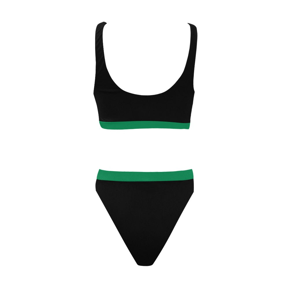 Thin Green Line Flag Inspired Style-2 Sport Top & High-Waisted Bikini Swimsuit