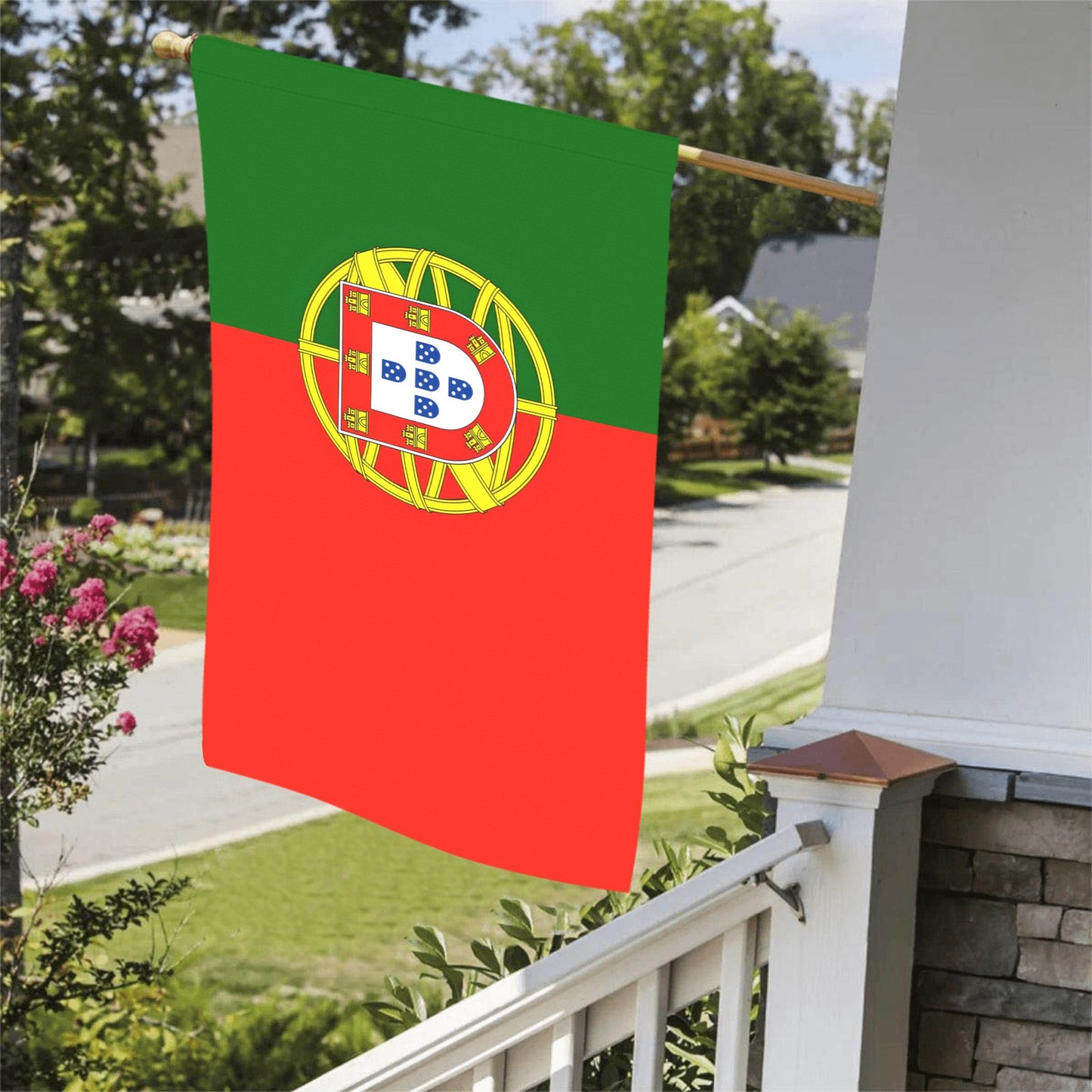 Portugal flag displayed on porch, by Luv My Flag.