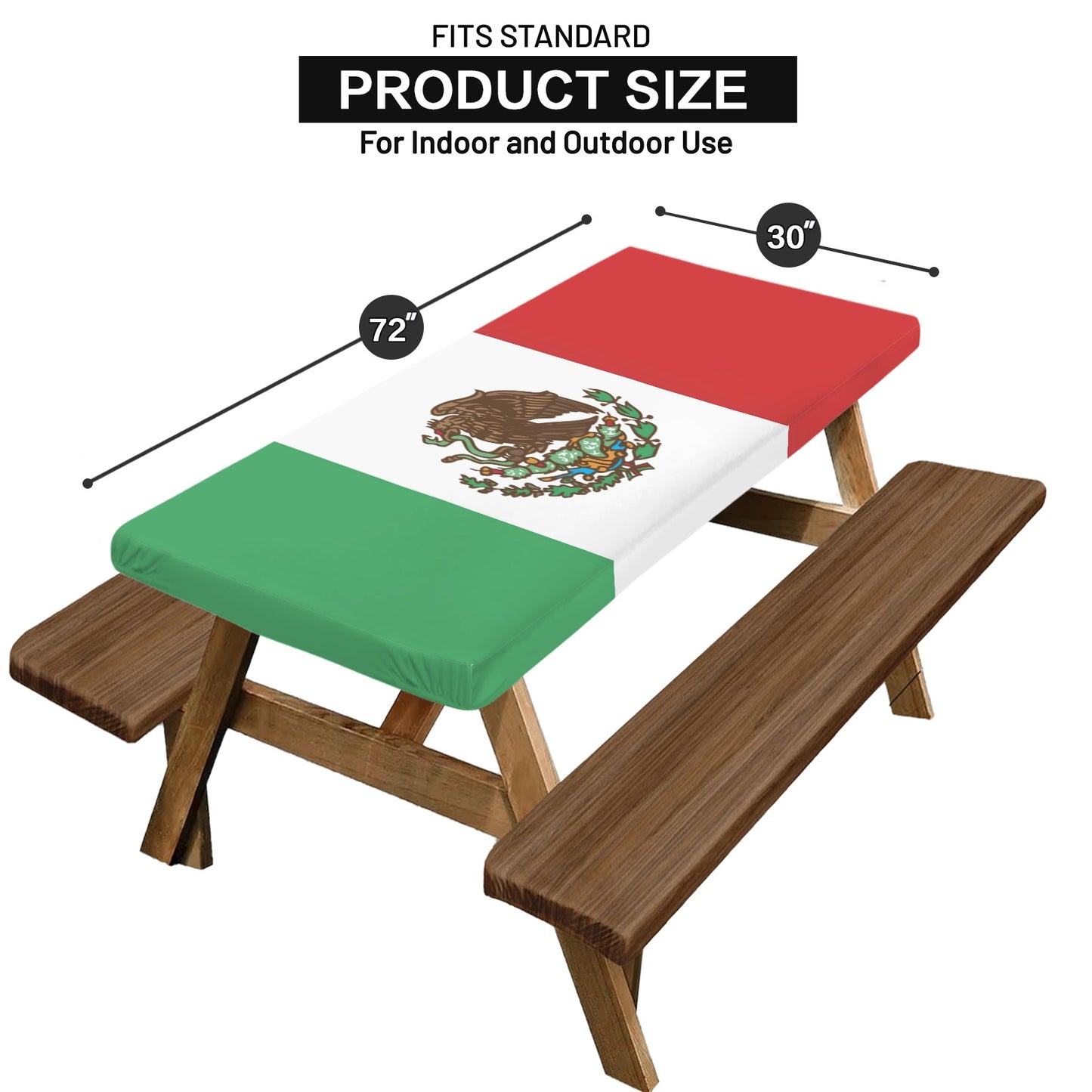 Mexico Flag Inspired Picnic Table Cover (72" x 30") (Made in the USA)
