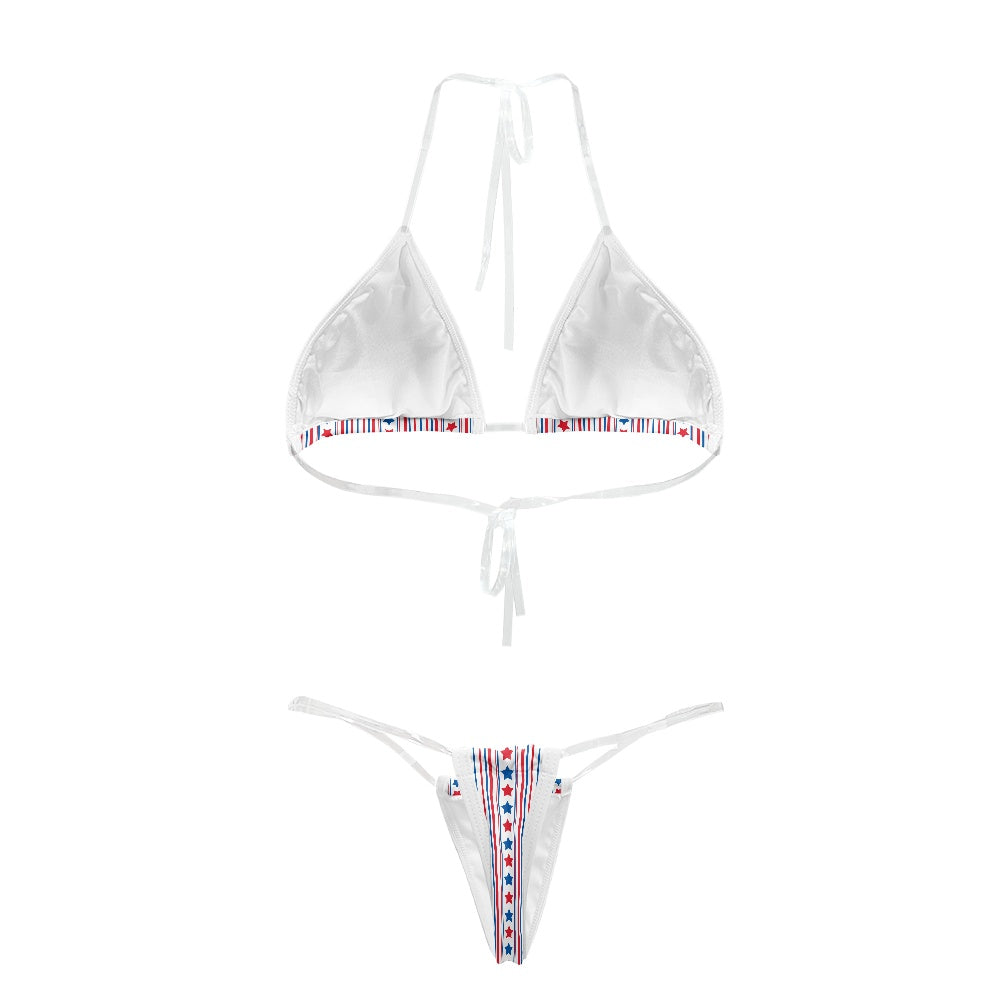 USA/American Flag Inspired Pattern Transparent String Thong Bikini (style-1)