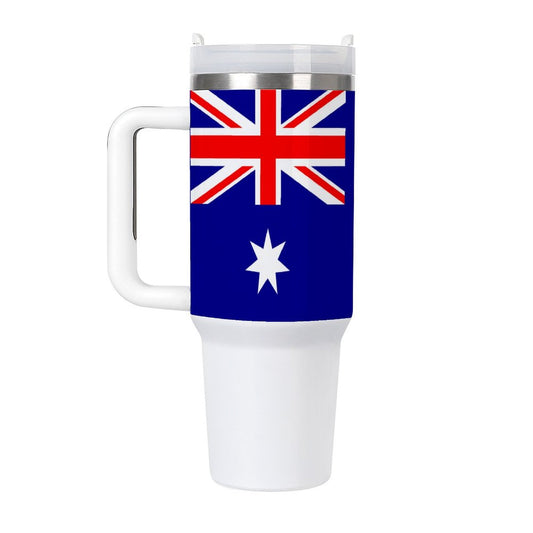 Australia Flag Tumbler with Handle, White.