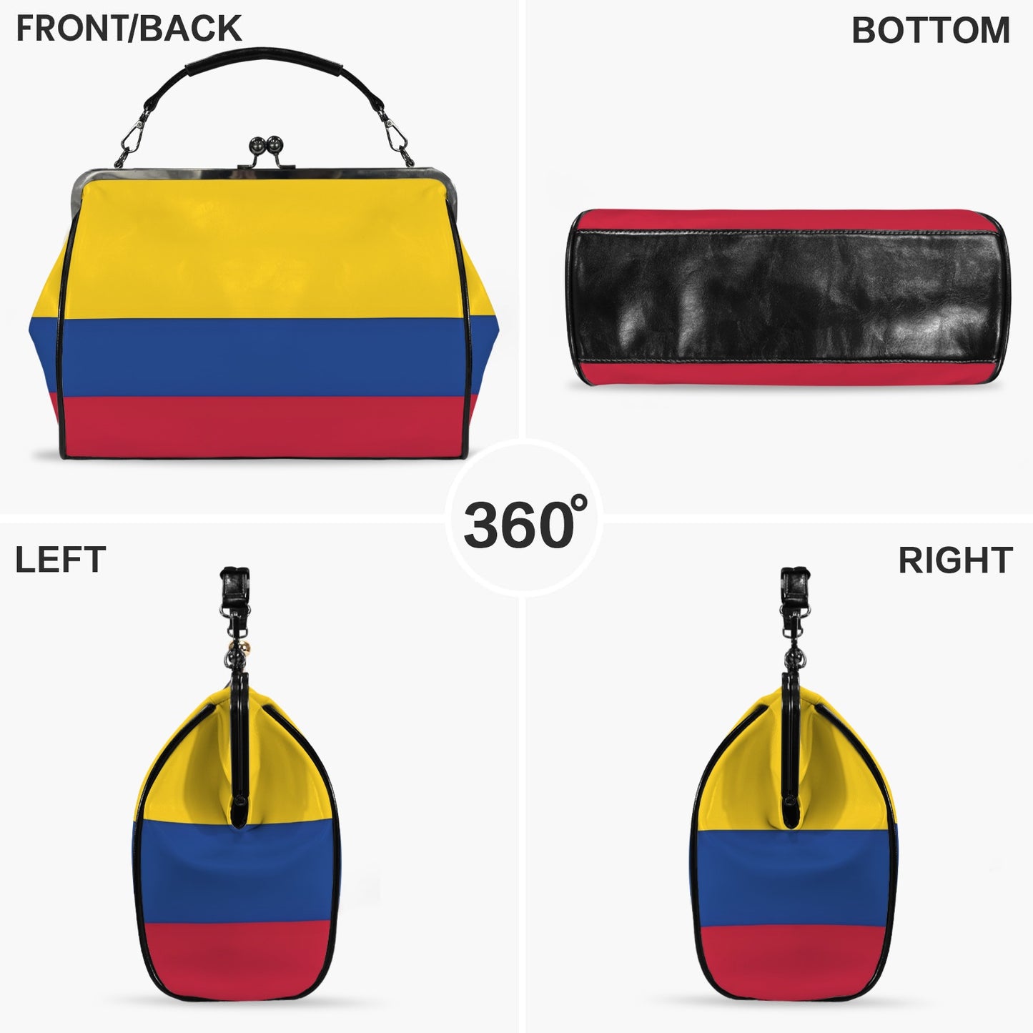 Colombia Flag Inspired Kisslock Crossbody Shoulder Bag-Large