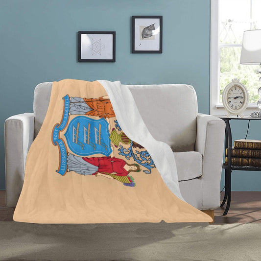 Cozy Luv My Flag blanket draped over a sofa.