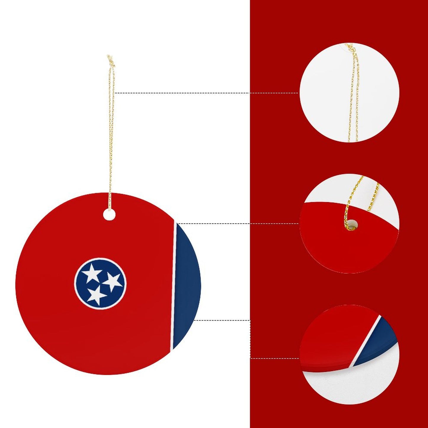 Tennessee Flag Inspired Circle Ceramic Ornament Made in USA Circle Ceramic Ornament (Made in USA)