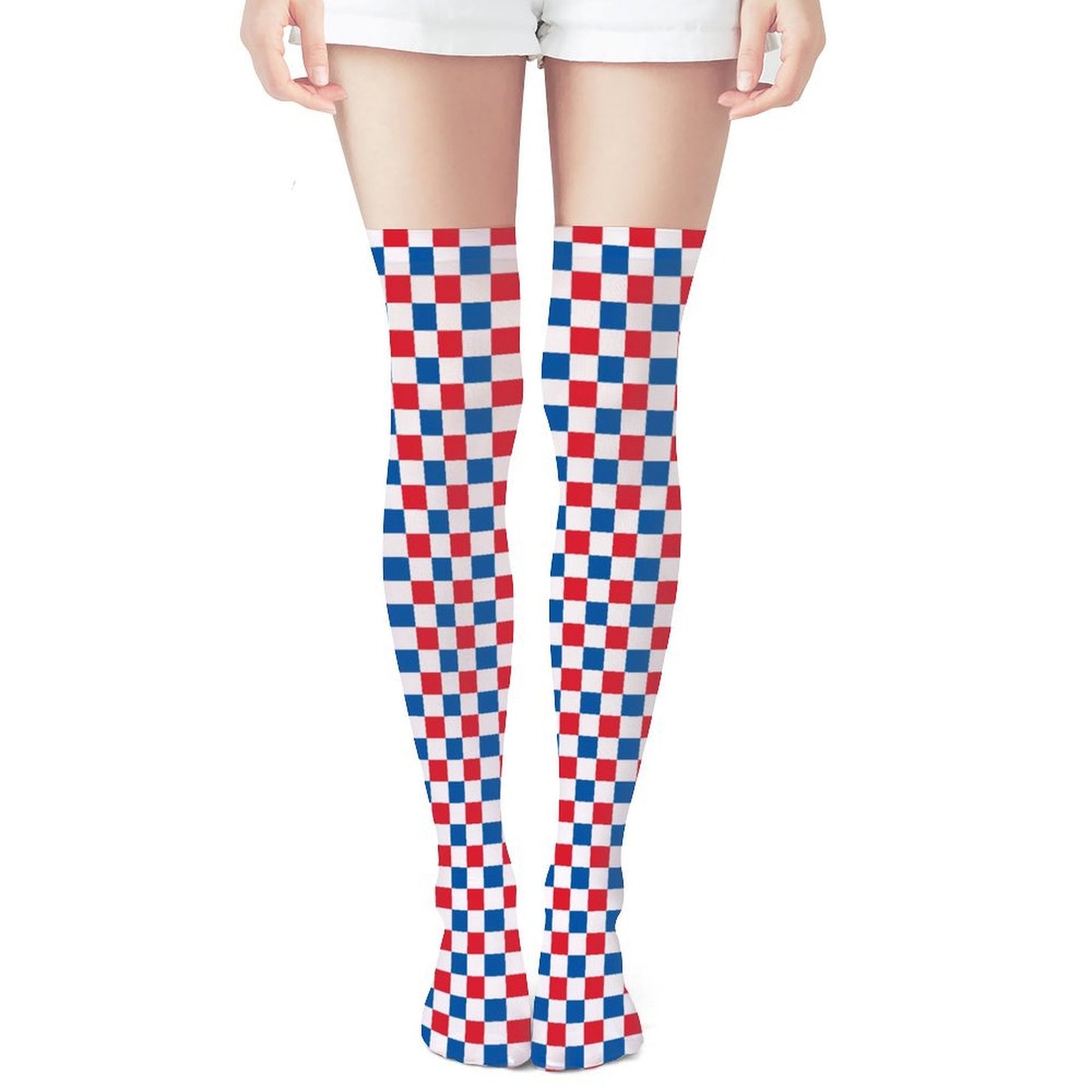 USA/American Flag Inspired Checkered Design Trendy Stockings(Long)