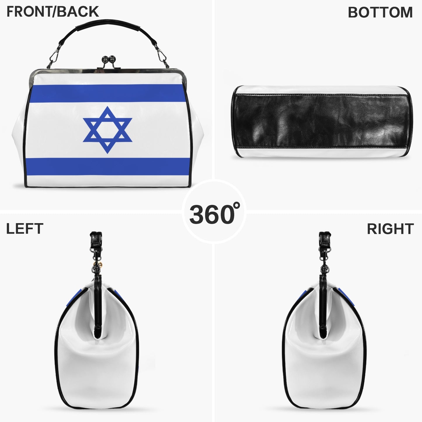 Israel Flag Inspired Kisslock Crossbody Shoulder Bag-Large