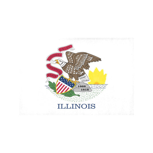Eagle on Illinois flag with sun, text. Luv My Flag.