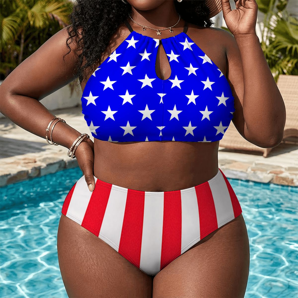 USA/American Flag Inspired Plus Size High Waisted Bikini