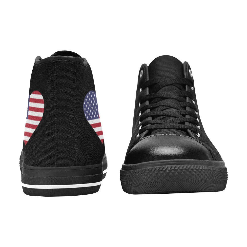 USA/American Flag Inspired Heart Mens High Top Canvas Shoes