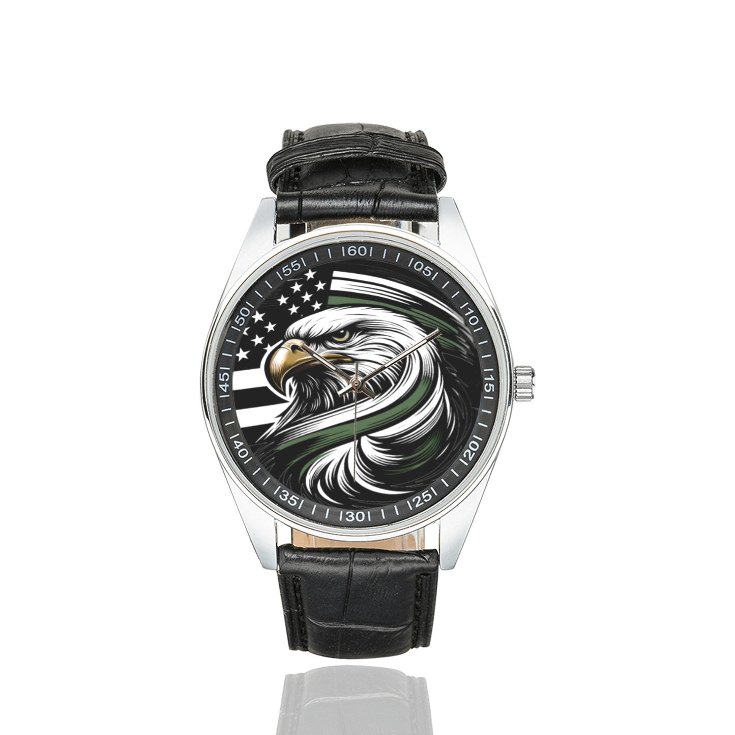 Thin Green Line Eagle Men's Casual Leather Strap Watch
