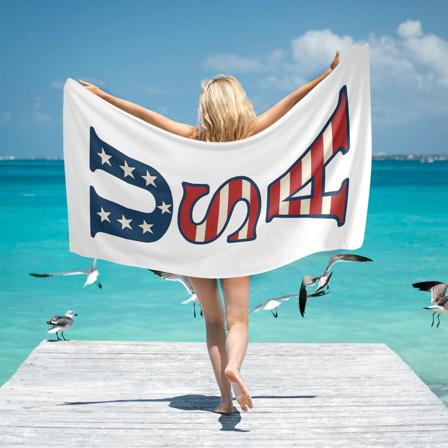 USA/Americna Flag Inspired "USA" Beach Towel 31"x71" (Made in USA)